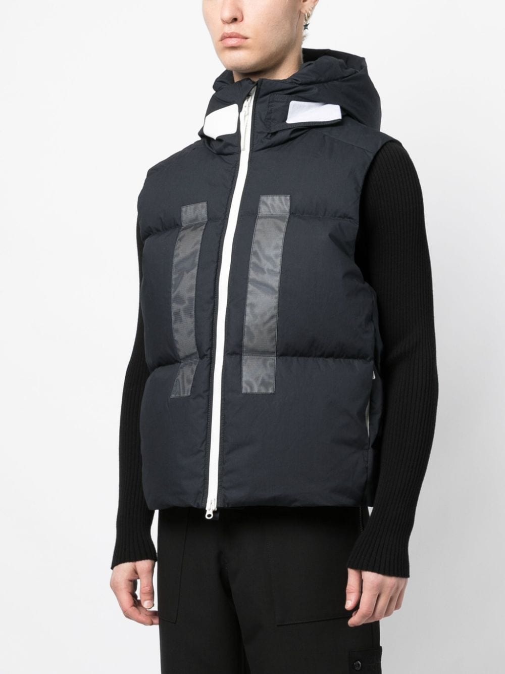 logo-print hooded quilted gilet - 3