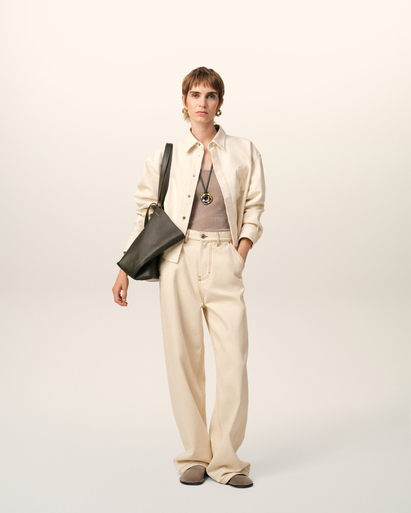AMI Paris BEIGE COTTON AMI DE COEUR CROPPED SHIRT outlook