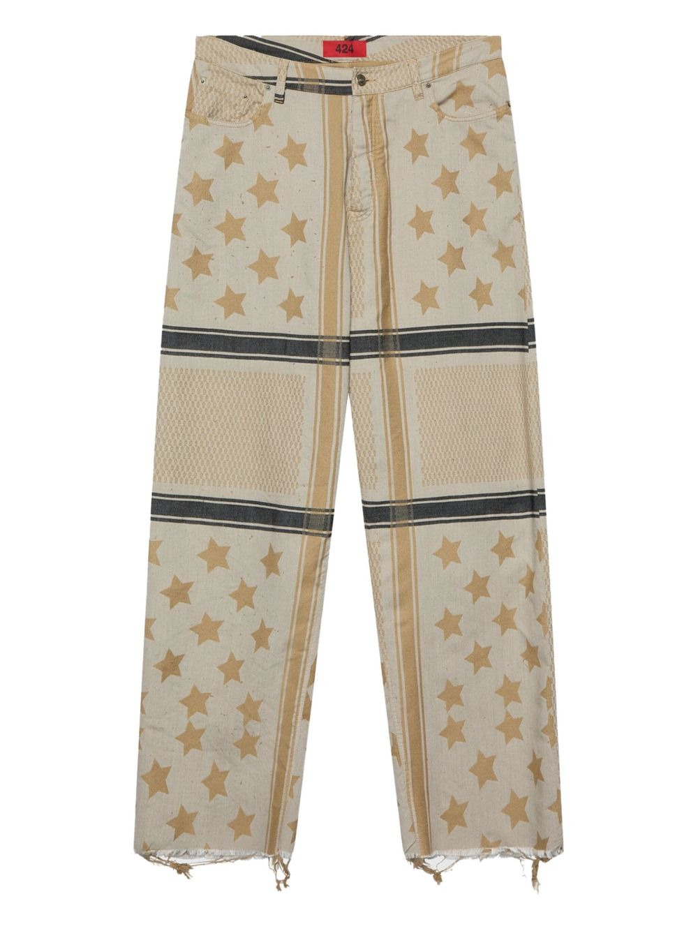 star-pattern frayed trousers - 1