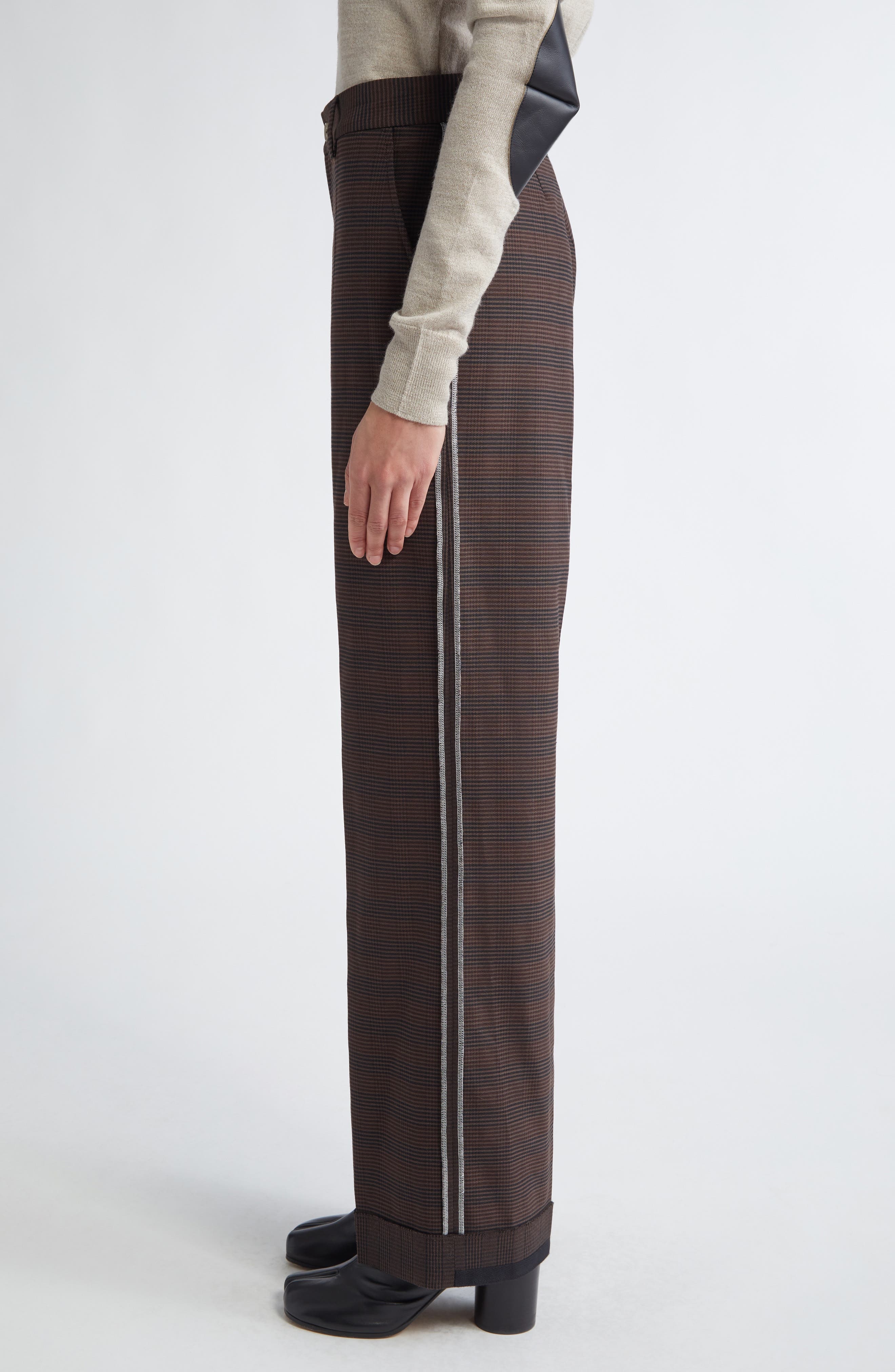 MM6 Maison Margiela Décortiqué Glen Plaid Pants in Brown/Black at Nordstrom - 4