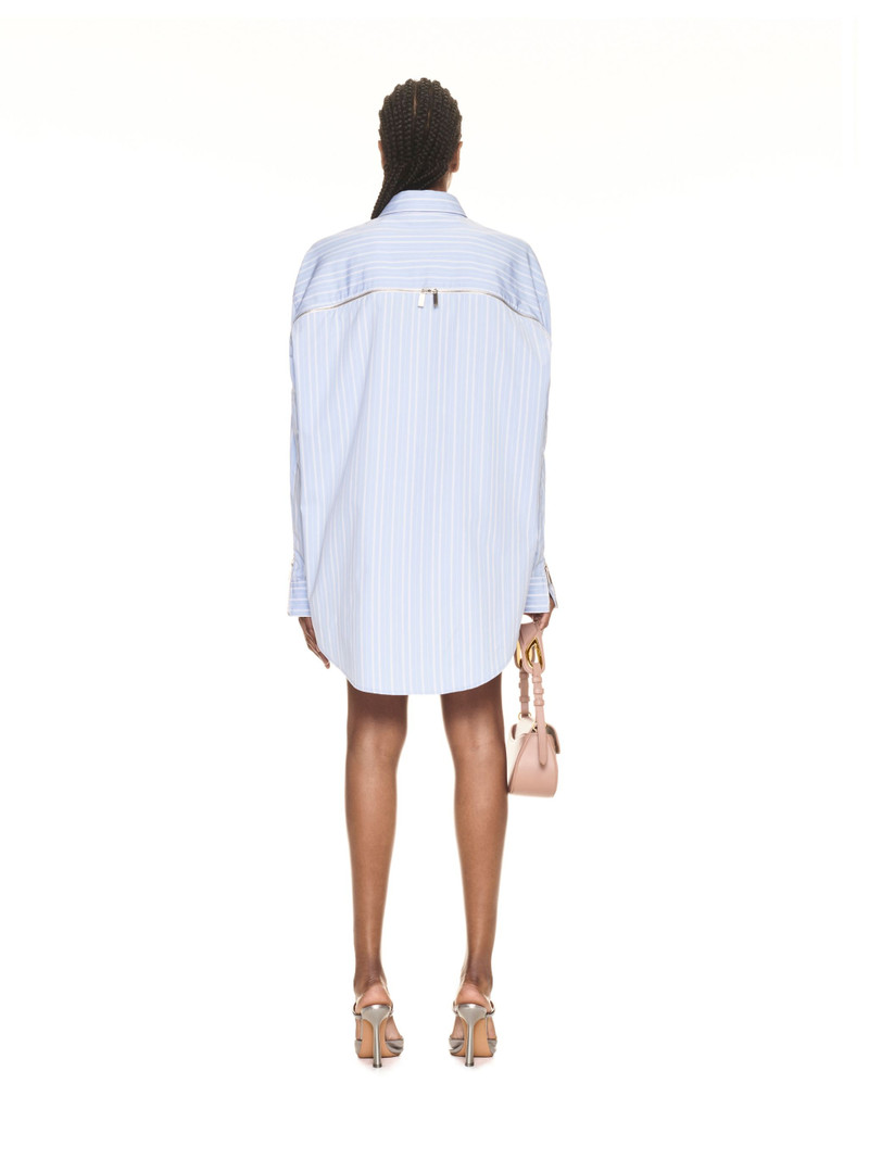 Stripe Poplin Round Zip Shirt Light Blue 4