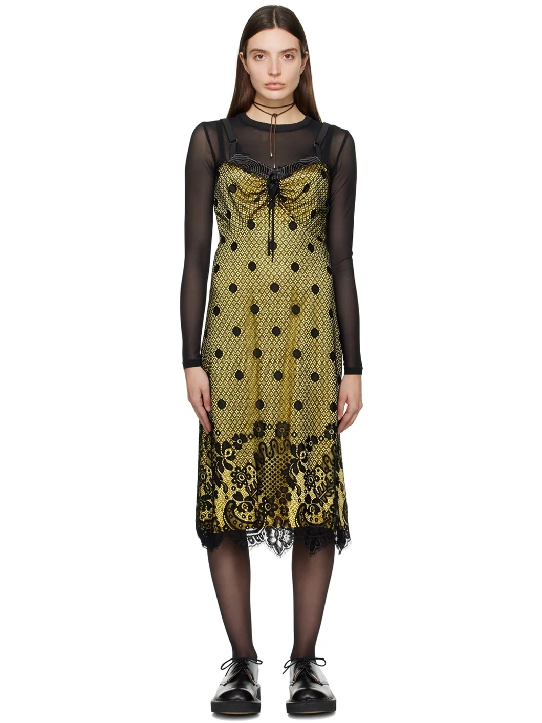 Yellow & Black Washed Midi Dress - 1