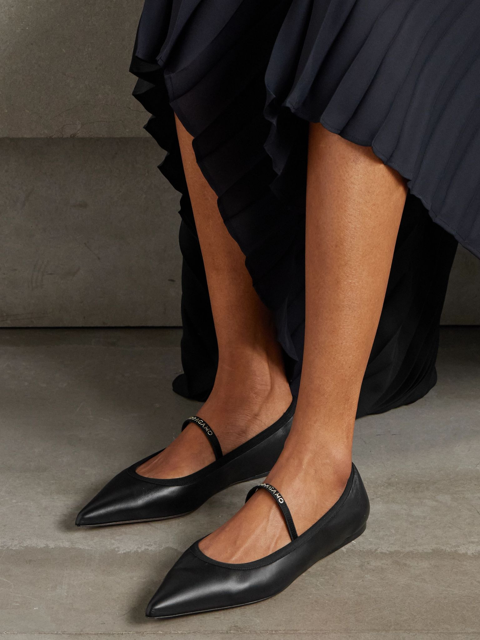 Carice satin-trimmed leather ballet flats Black - 5
