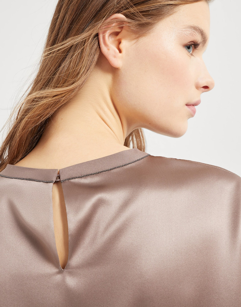 Stretch silk satin T-shirt with monili 3