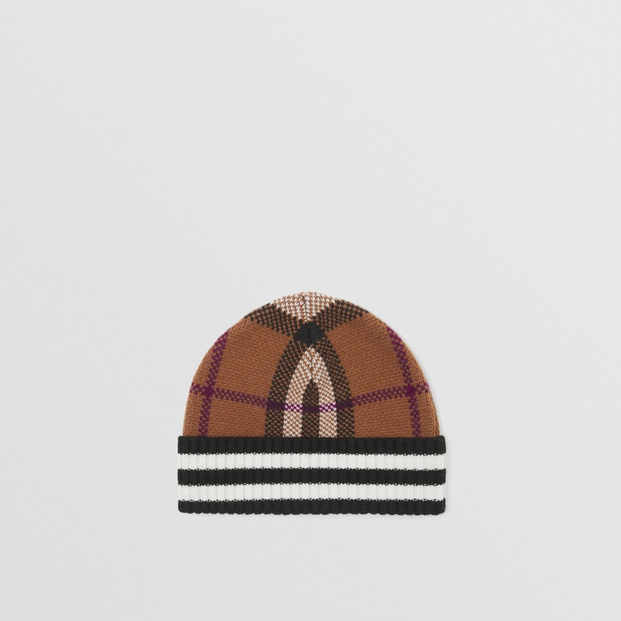 Stripe Detail Check Cashmere Beanie - 5