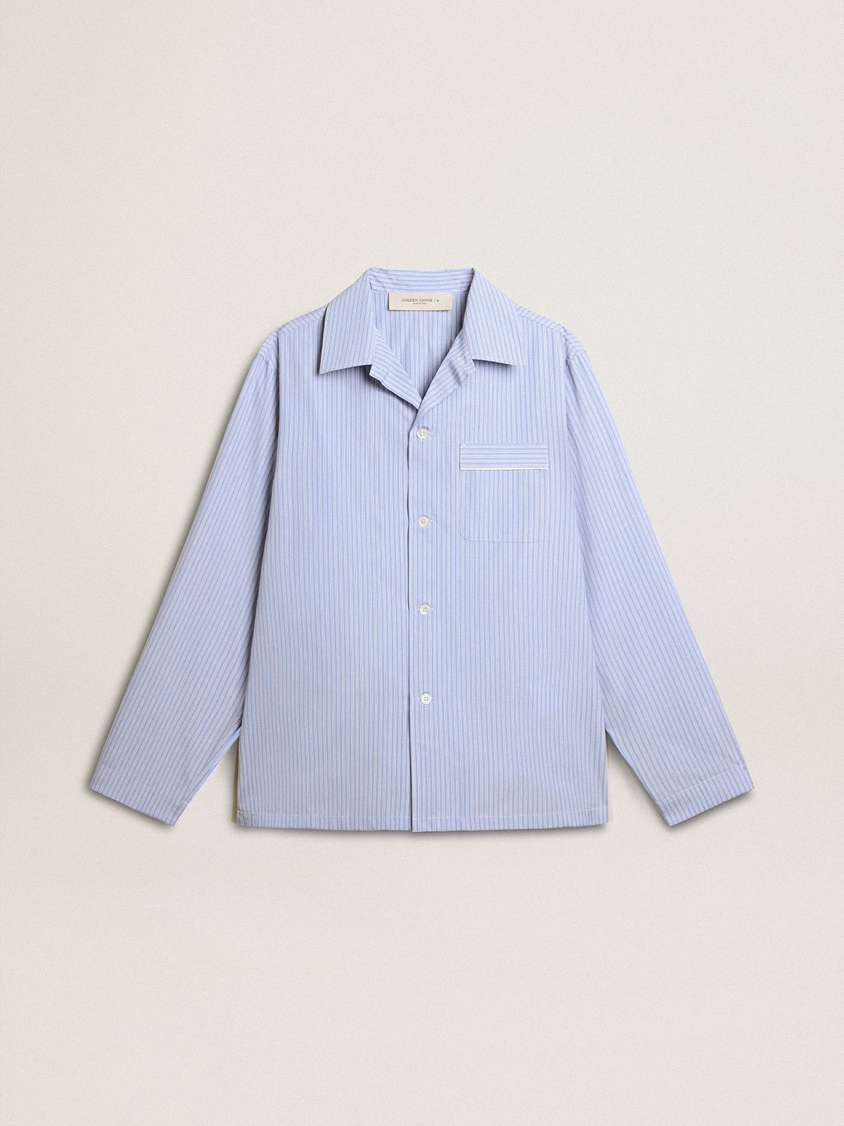 Men's shirt in white and blue striped cotton poplin - 1