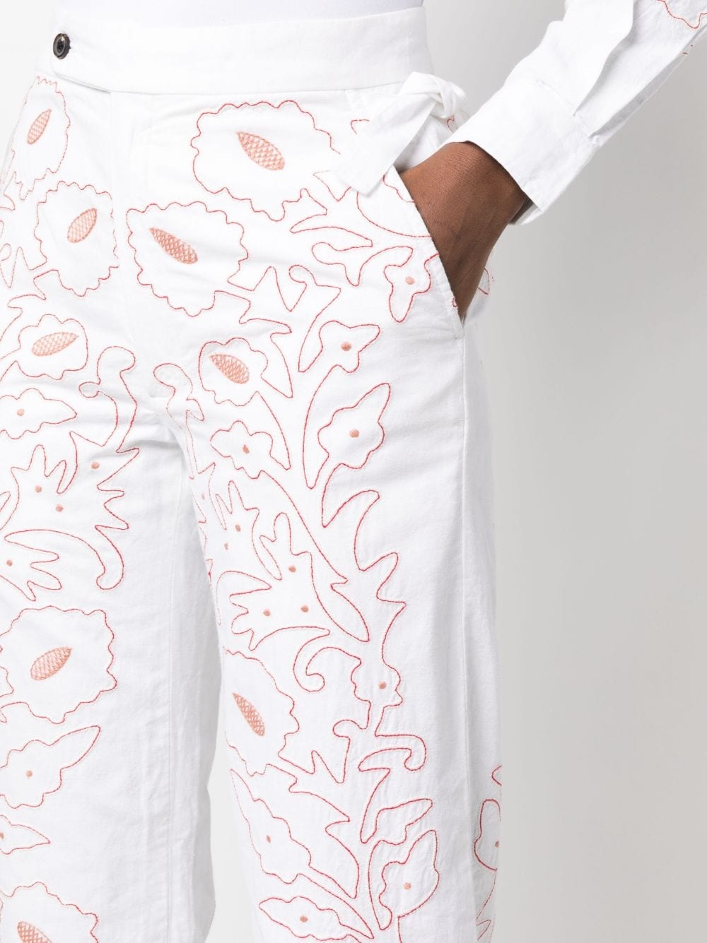 Pilea floral-embroidered trousers - 5