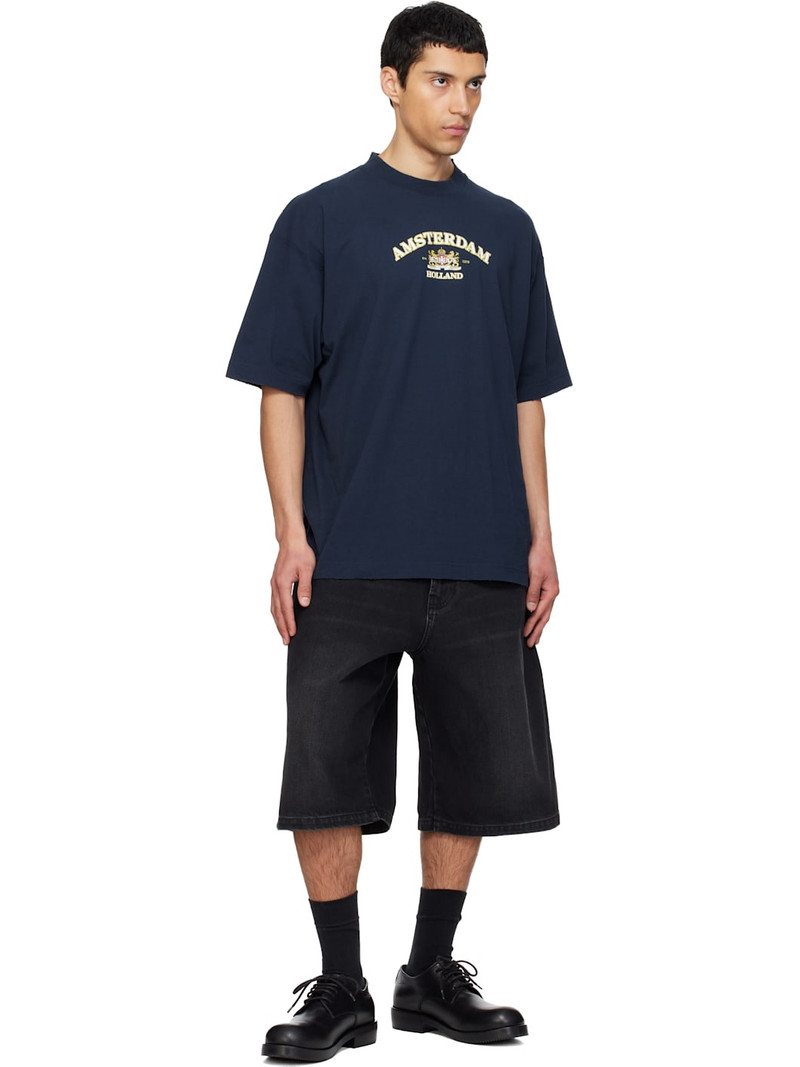 VETEMENTS Black Appliqué Biker Cross Hip-Hop Denim Shorts outlook