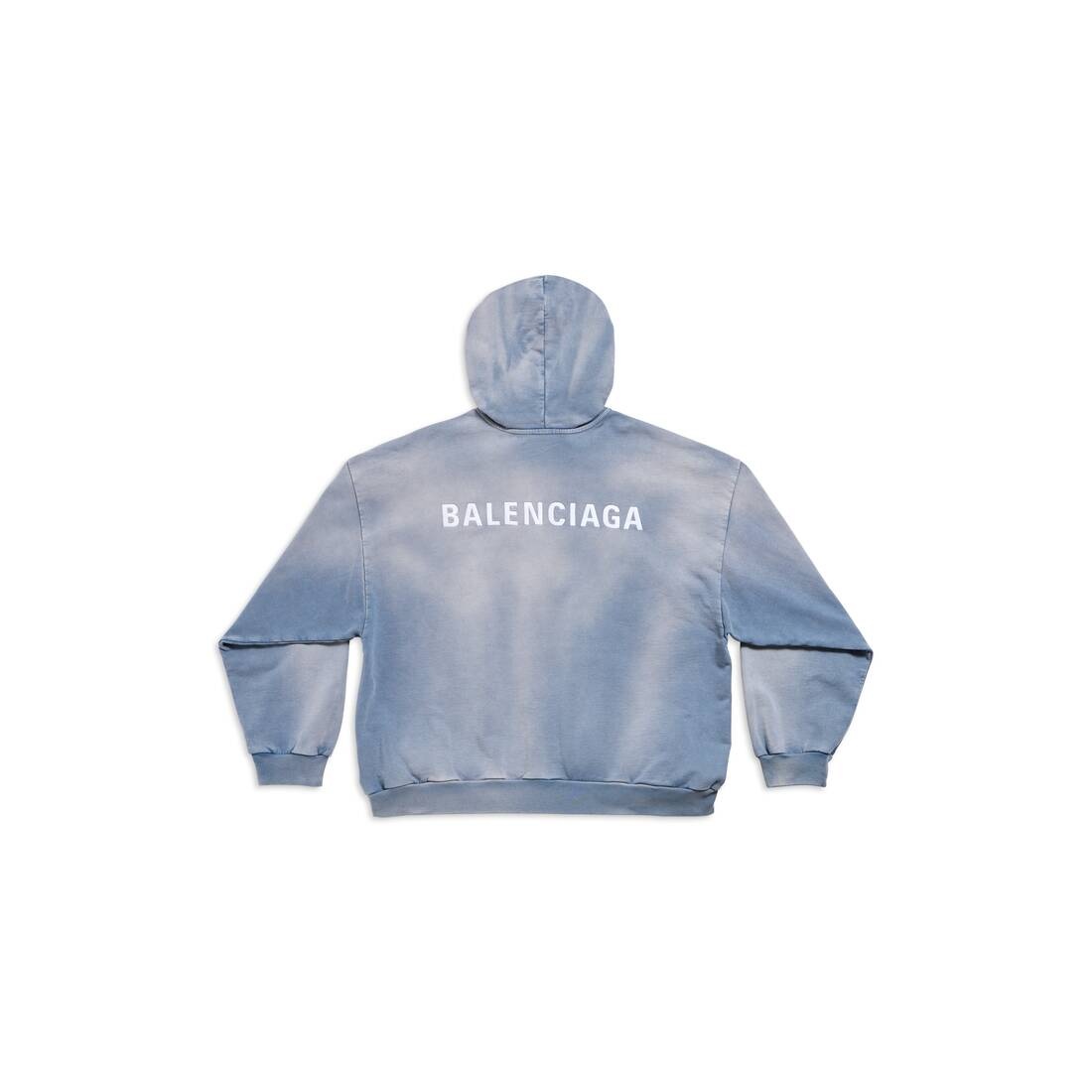 VIP価格★【BALENCIAGA】Faded Blue Cotton Medium Fit Hoodie BALENCIAGA Balenciaga Back Hoodie Medium Fit in Faded Blue