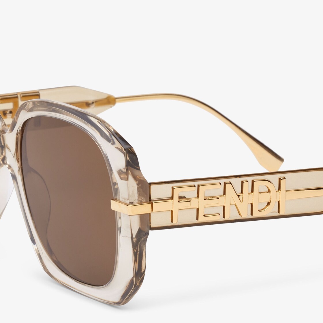 Oversized square Fendigraphy sunglasses in transparent beige acetate, inspired by the Hobo bag. Temp - 3