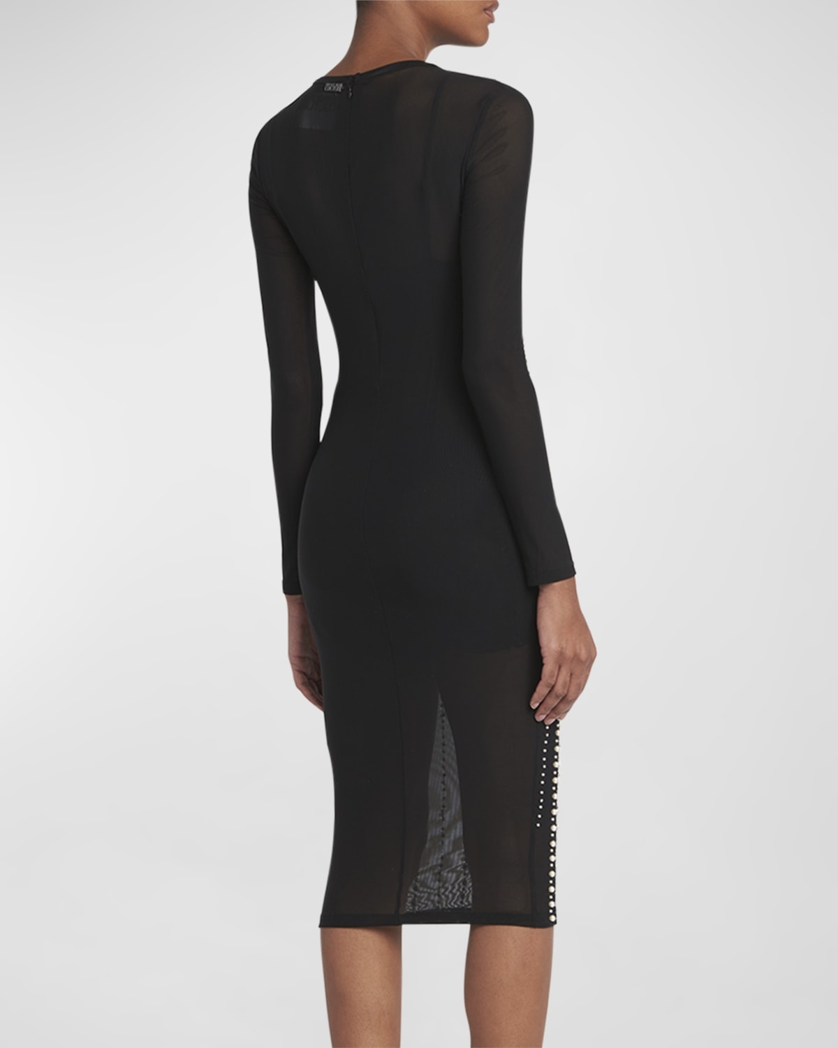 Long-Sleeves Embellished Mesh Midi Dress - 6