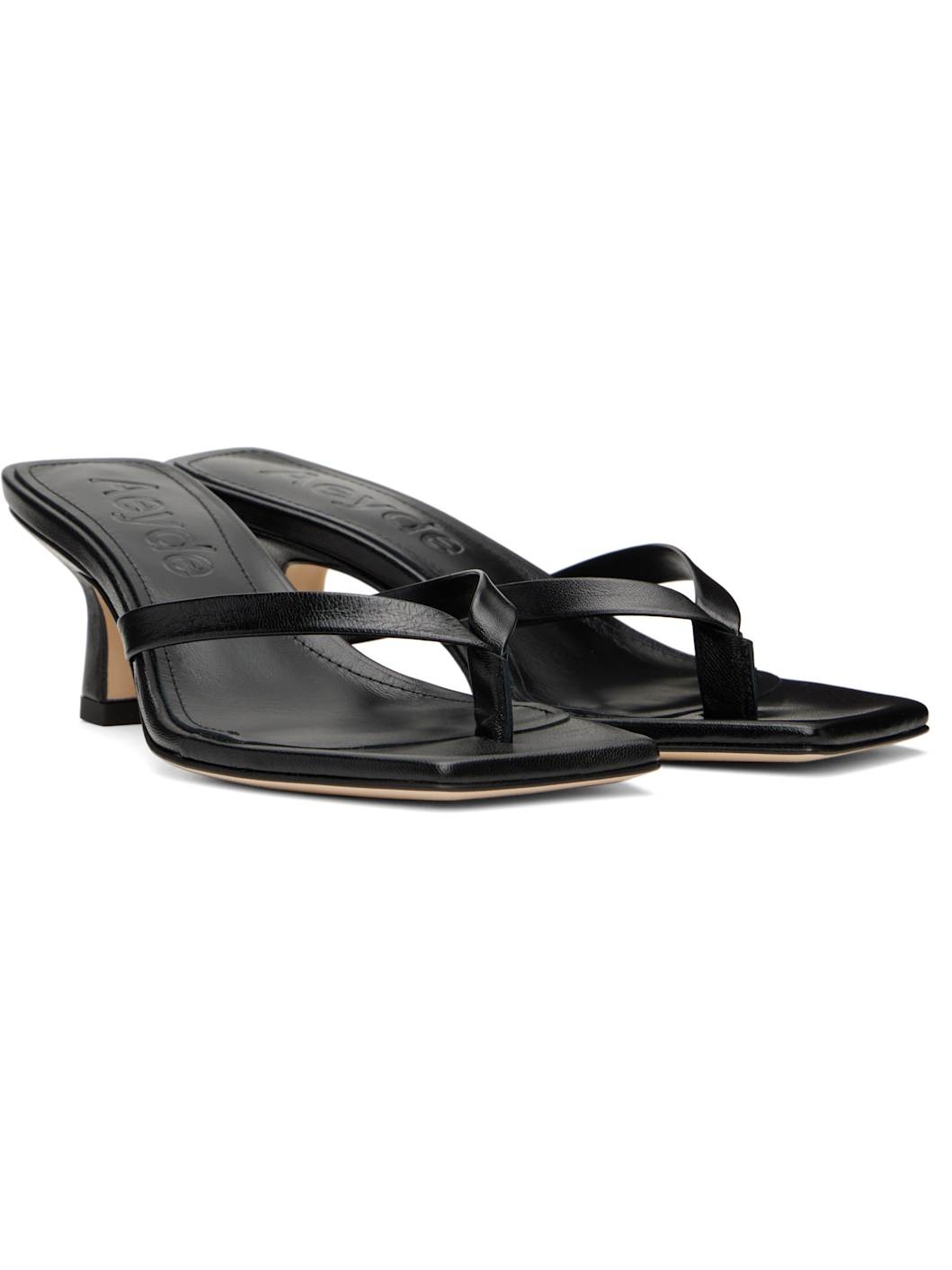 Black Wilma Leather Toe-Post Heeled Sandals - 4