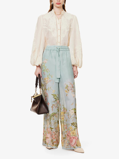 Zimmermann Waverly floral-print straight-leg high-rise silk trousers outlook