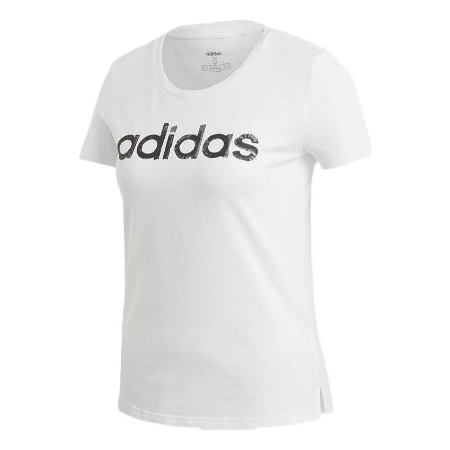 (WMNS) adidas Brush Effect Logo Graphic T-Shirt 'White Black' EI4559 - 1