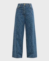 GANNI Wide-Leg Jacquard Denim Pants | neimanmarcus | REVERSIBLE