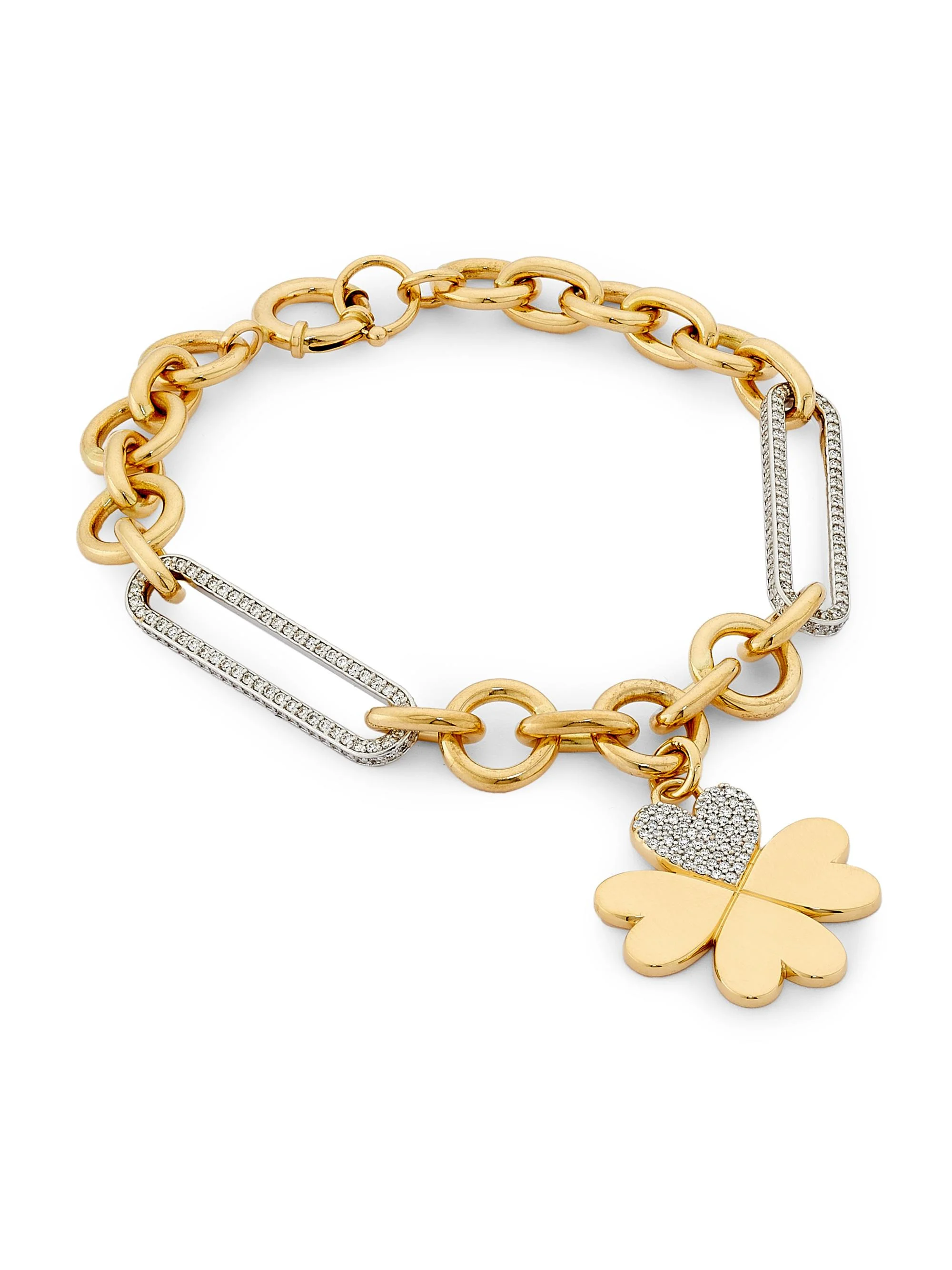 Women's True Love Two-Tone 18K Gold & 0.22 TCW Diamond Clover Charm Bracelet - Yellow Gold - 1