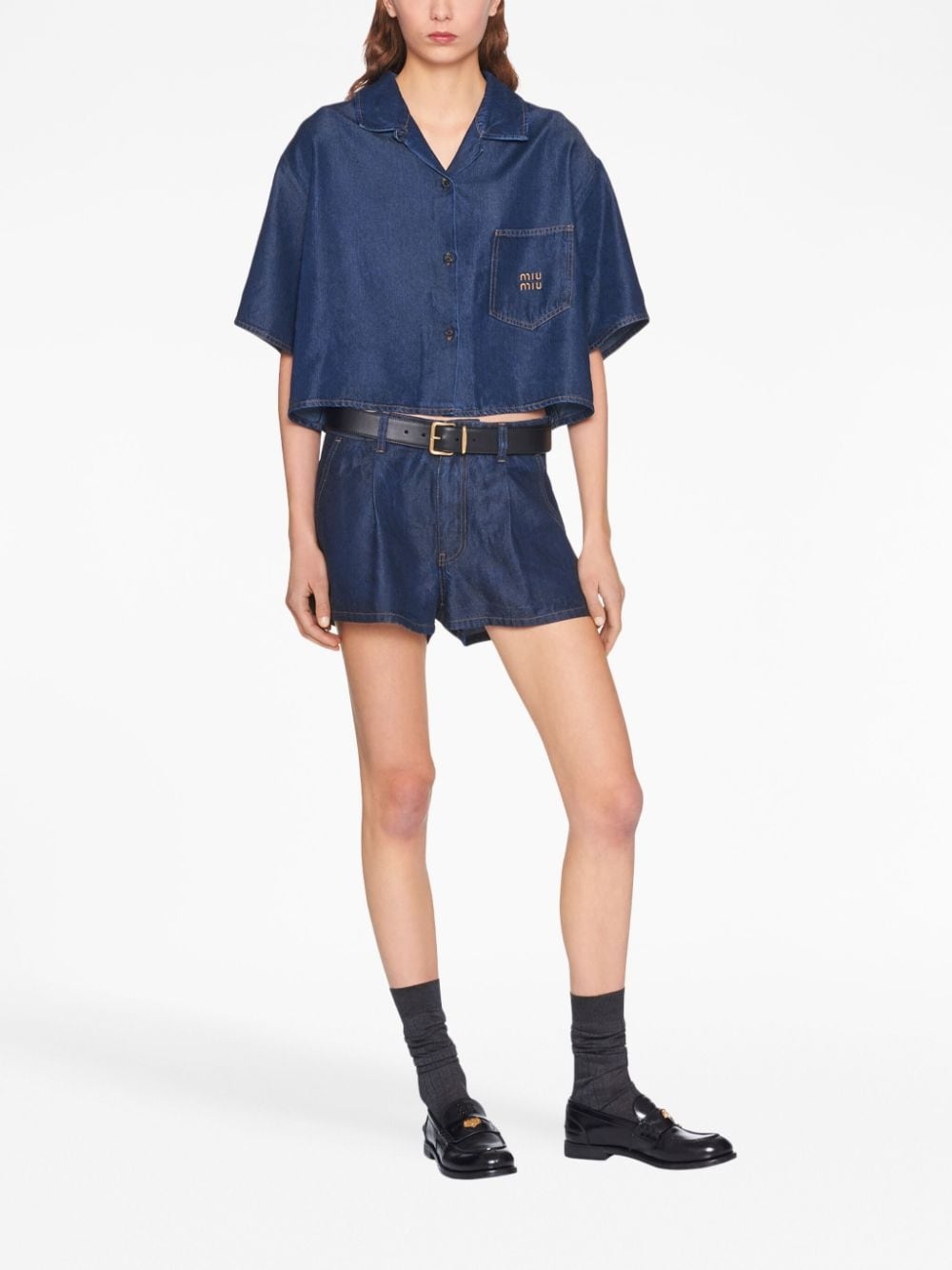 Denim pleated shorts - 2