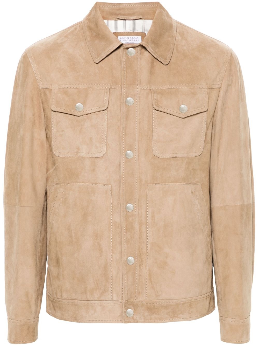 classic-collar leather shirt jacket - 1