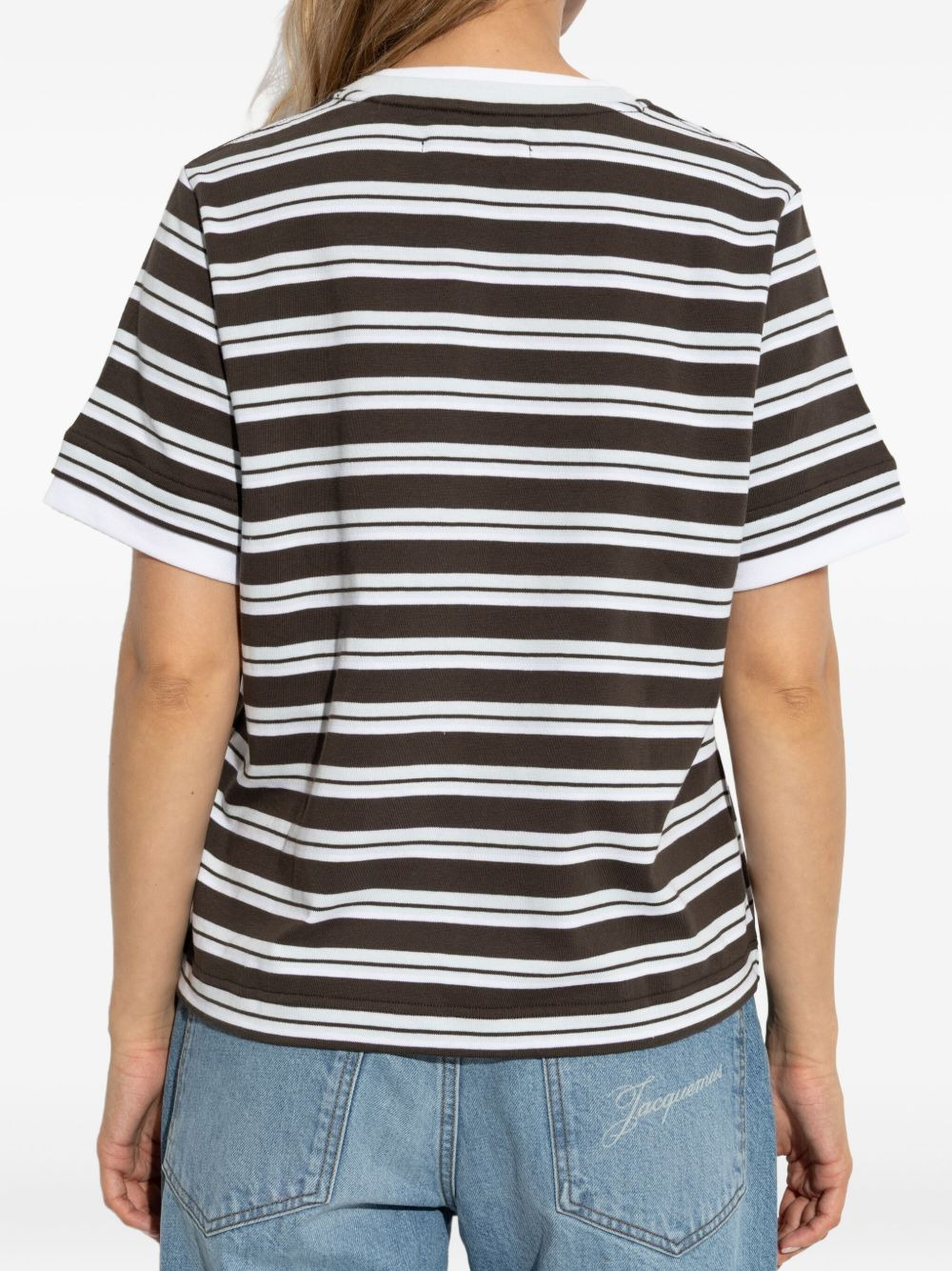 embroidered-logo striped-pattern T-shirt - 4