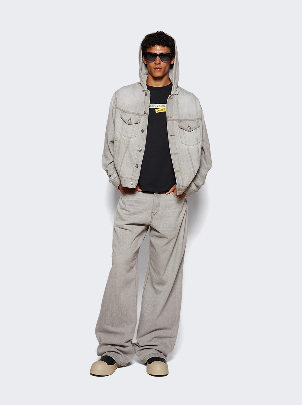 Curved Logo Denim Jacket Light Grey - 5