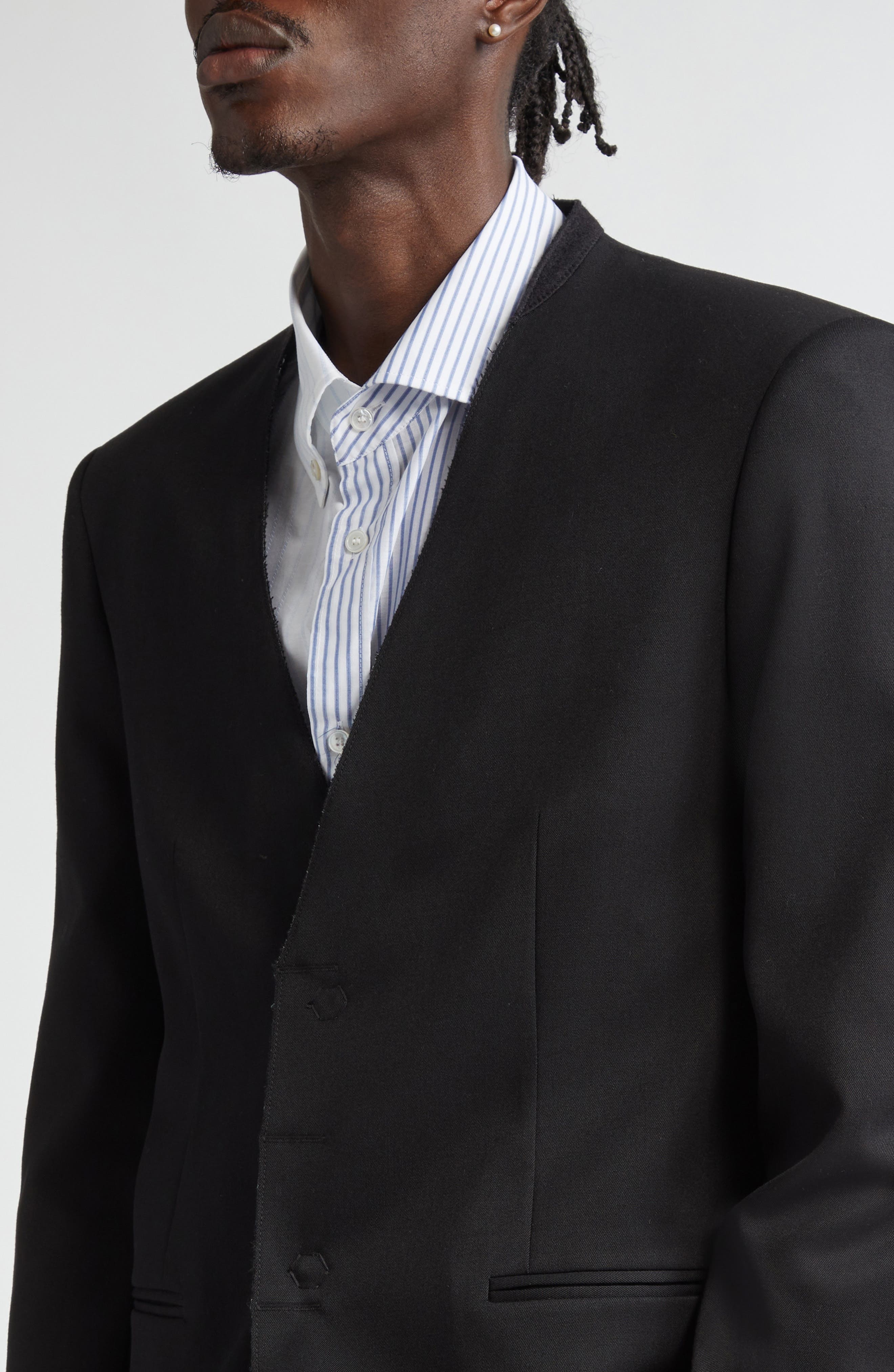 MM6 Maison Margiela Collarless Raw Edge Suit Jacket in Black at Nordstrom - 5