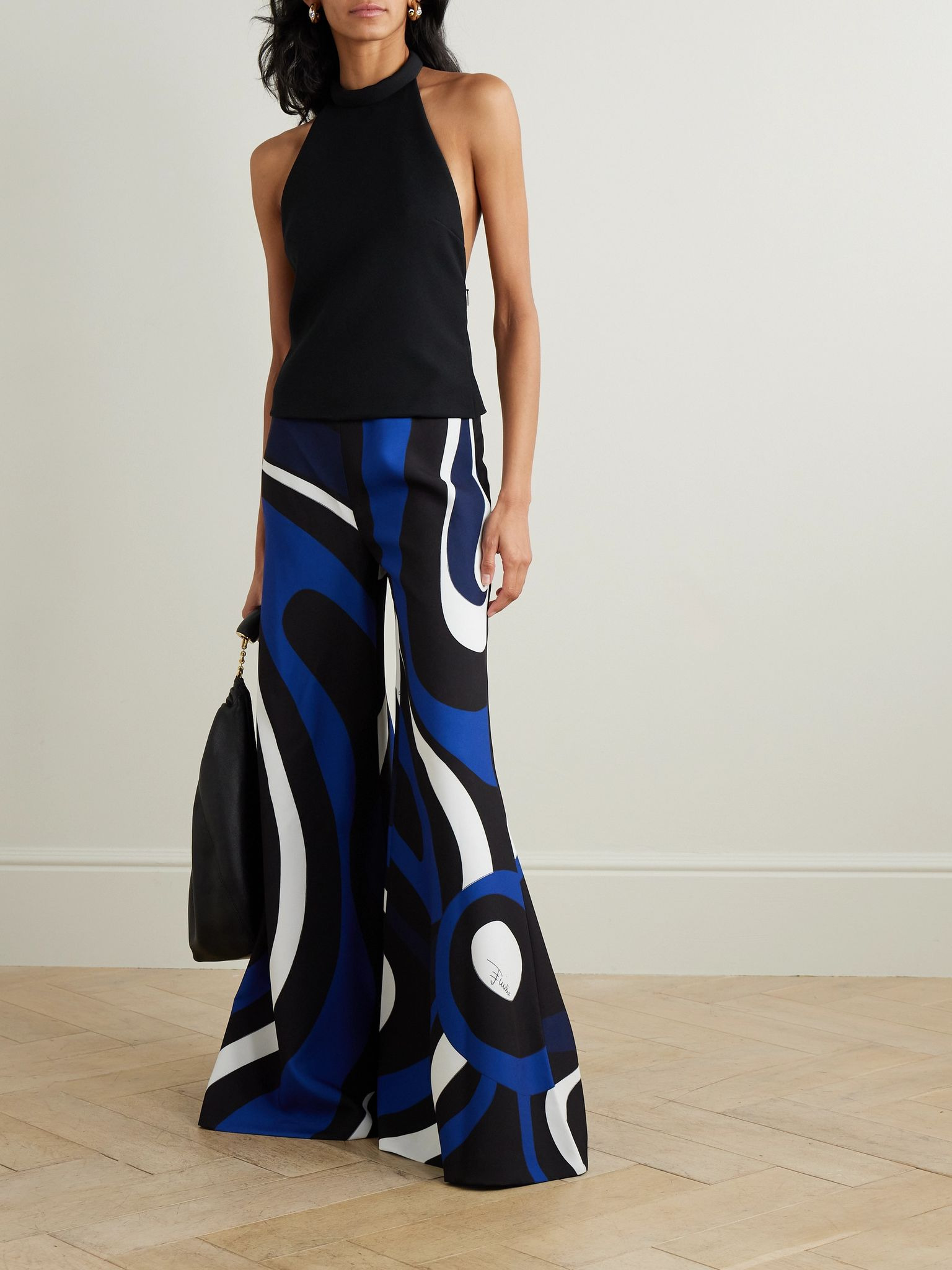 Printed cady halterneck jumpsuit Navy - 2