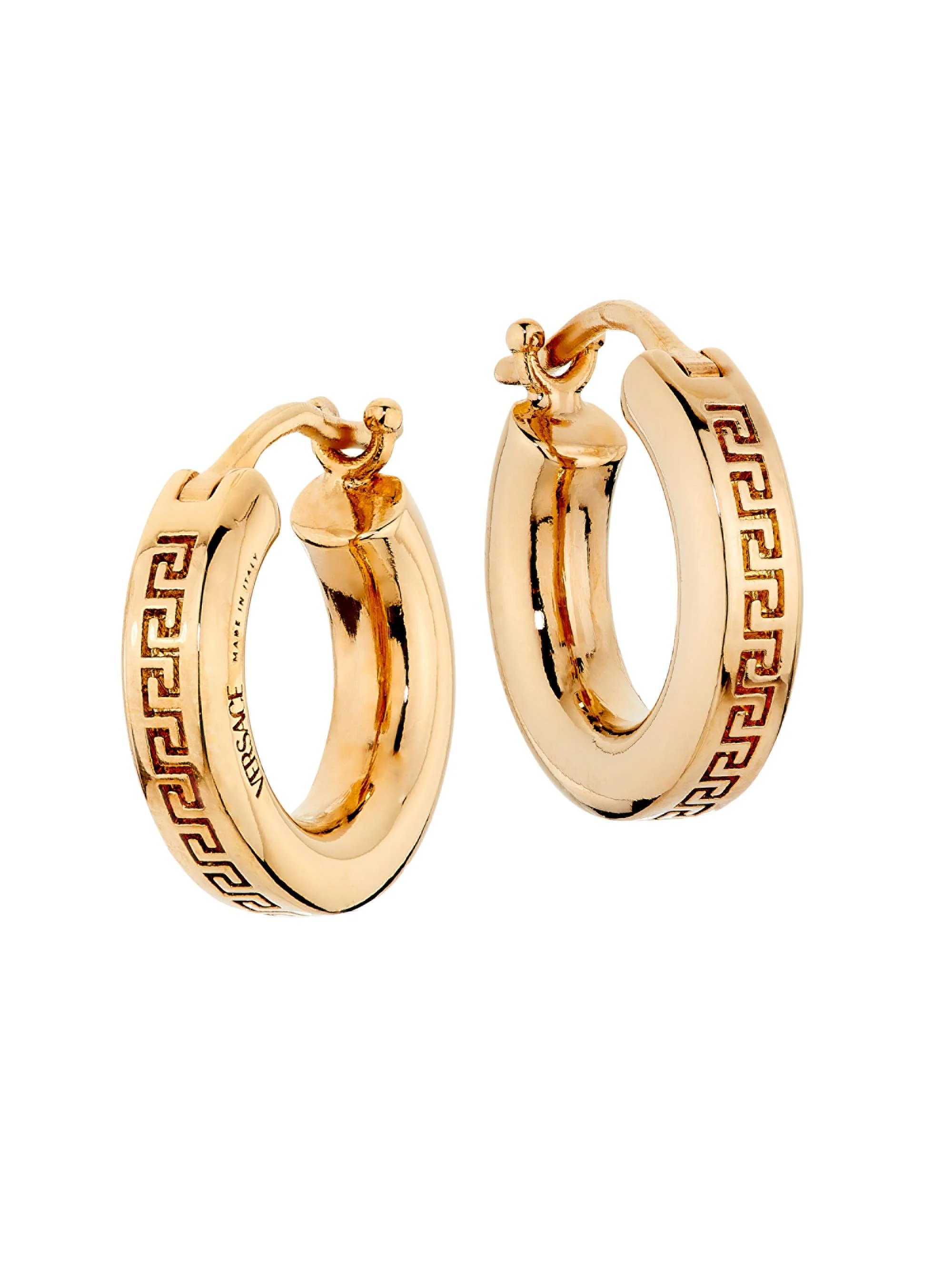 Women's Silvertone Greca Hoop Earrings - Gold - 1