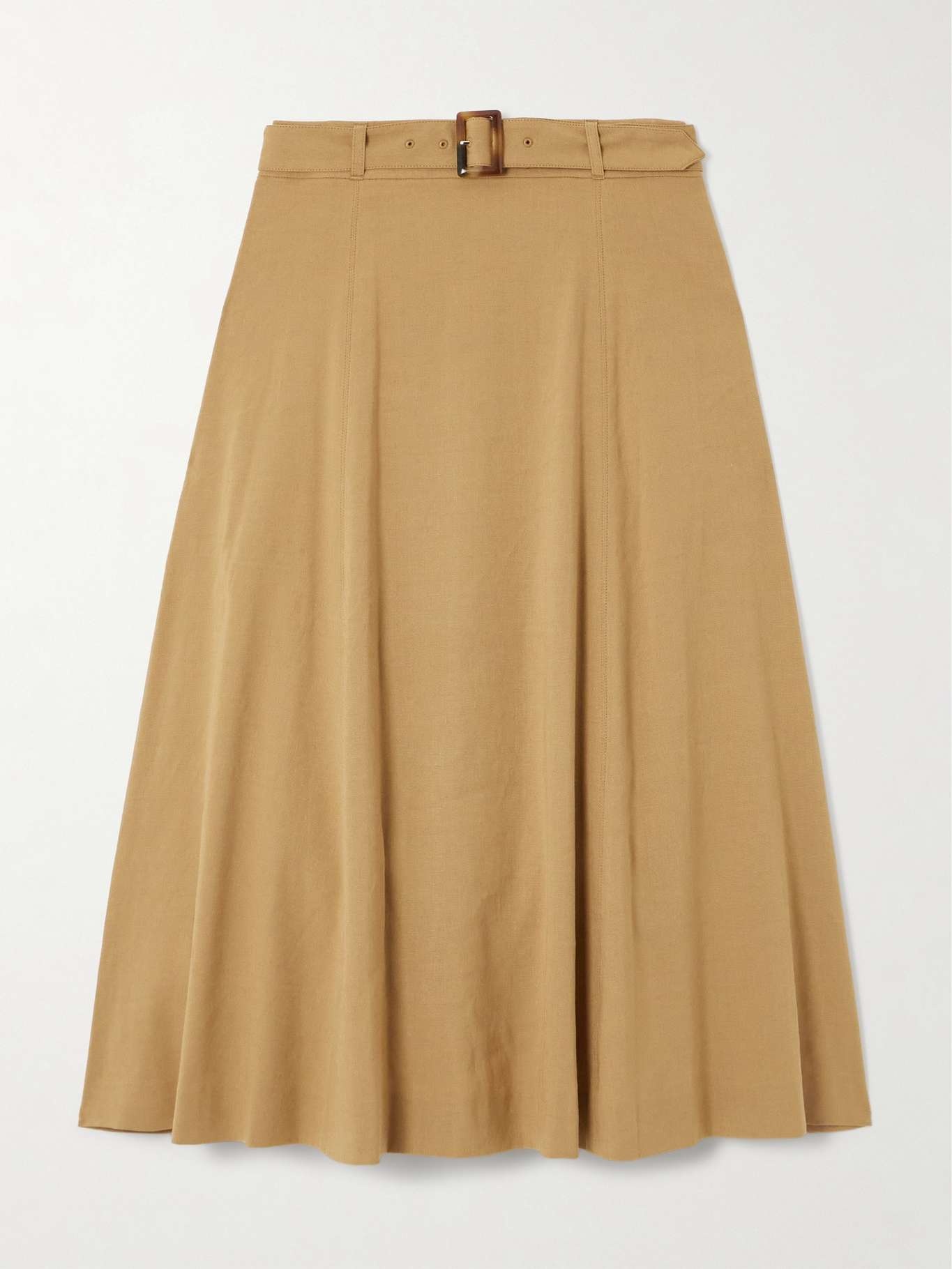 Arwen belted pleated linen-blend midi skirt - 1