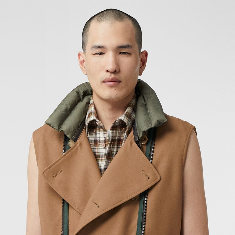 Sleeveless Wool Trench Coat with Detachable Puffer 7