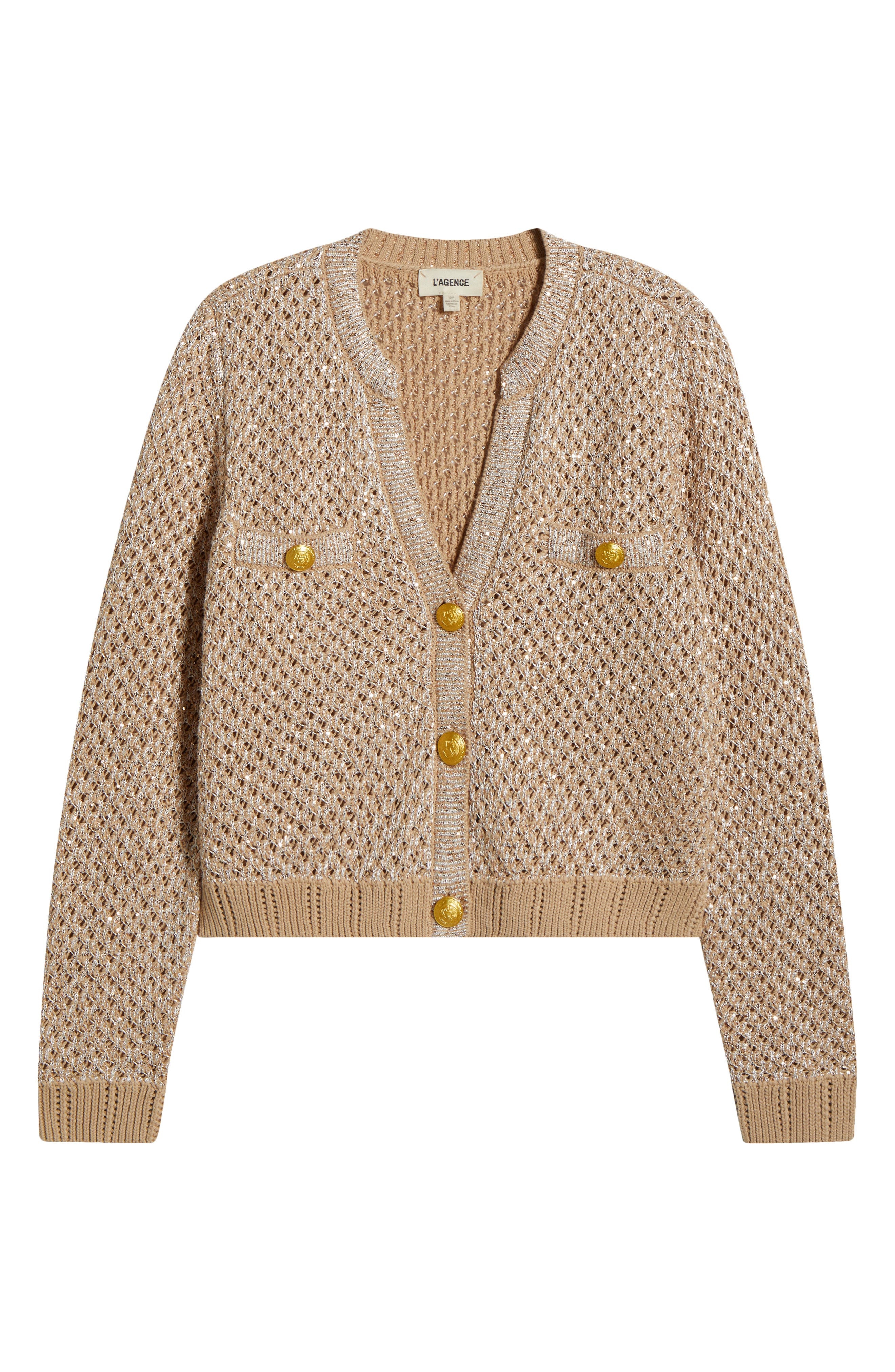 L'AGENCE Blanca Sequin Crop Cardigan in Natural Multi/Gold at Nordstrom - 5