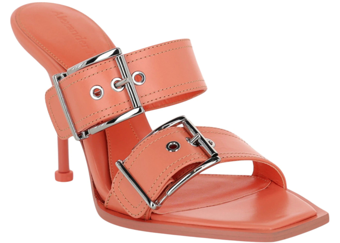 Alexander McQueen Boxcar Leather Heel Sandals Apricot (Women's) - 2