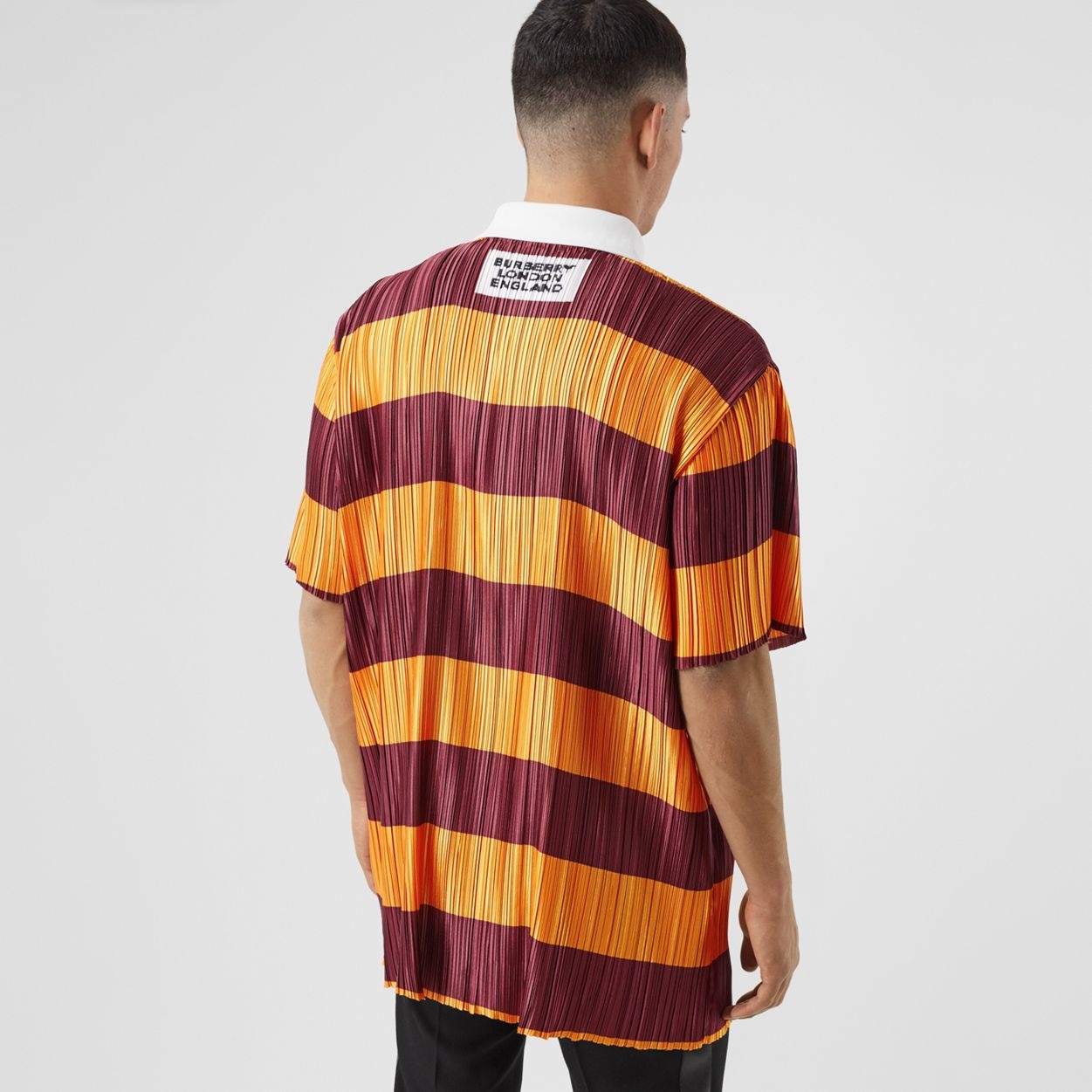 Striped Satin Plissé Polo Shirt - 4