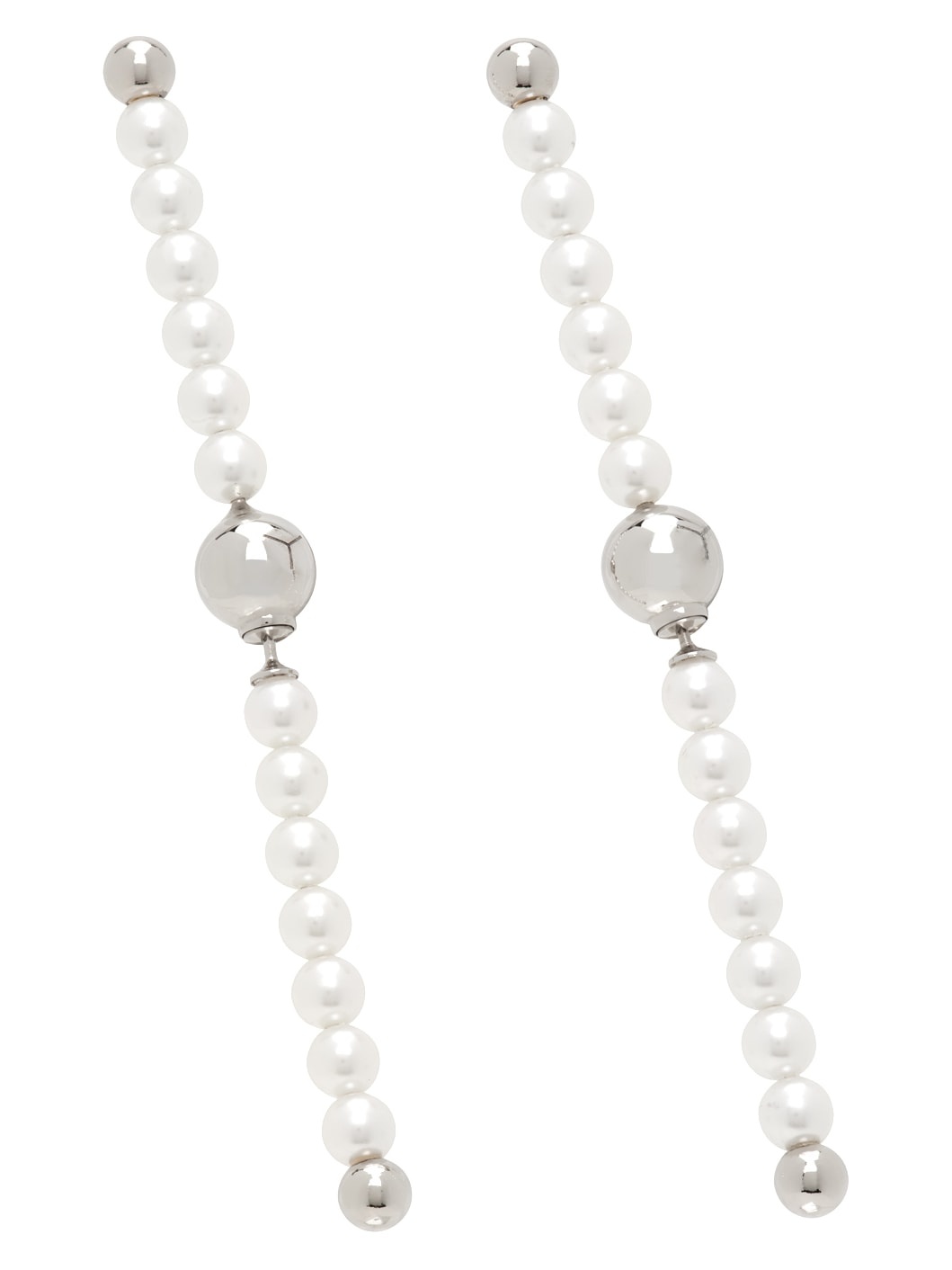 Silver Bead Branch Pearl Earrings - 2