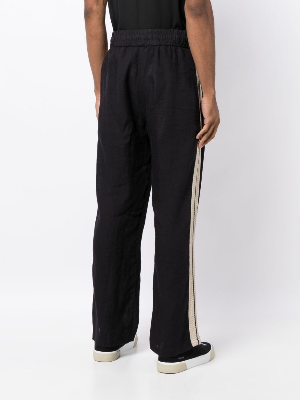 logo-embroidered linen trousers - 4