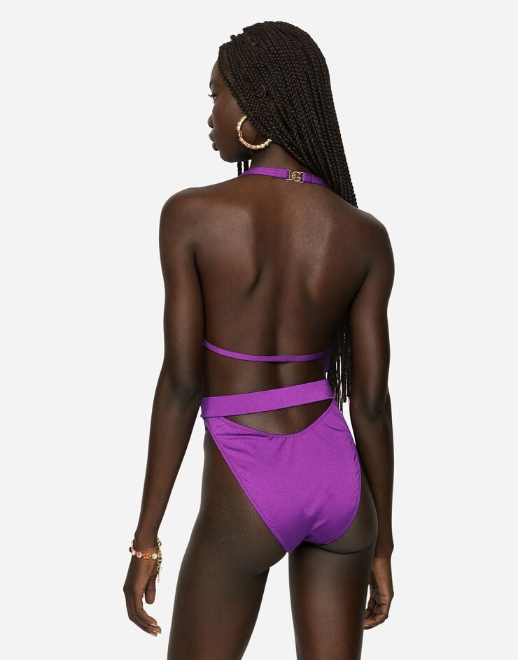 One-piece swimsuit with plunging neck and belt - 5
