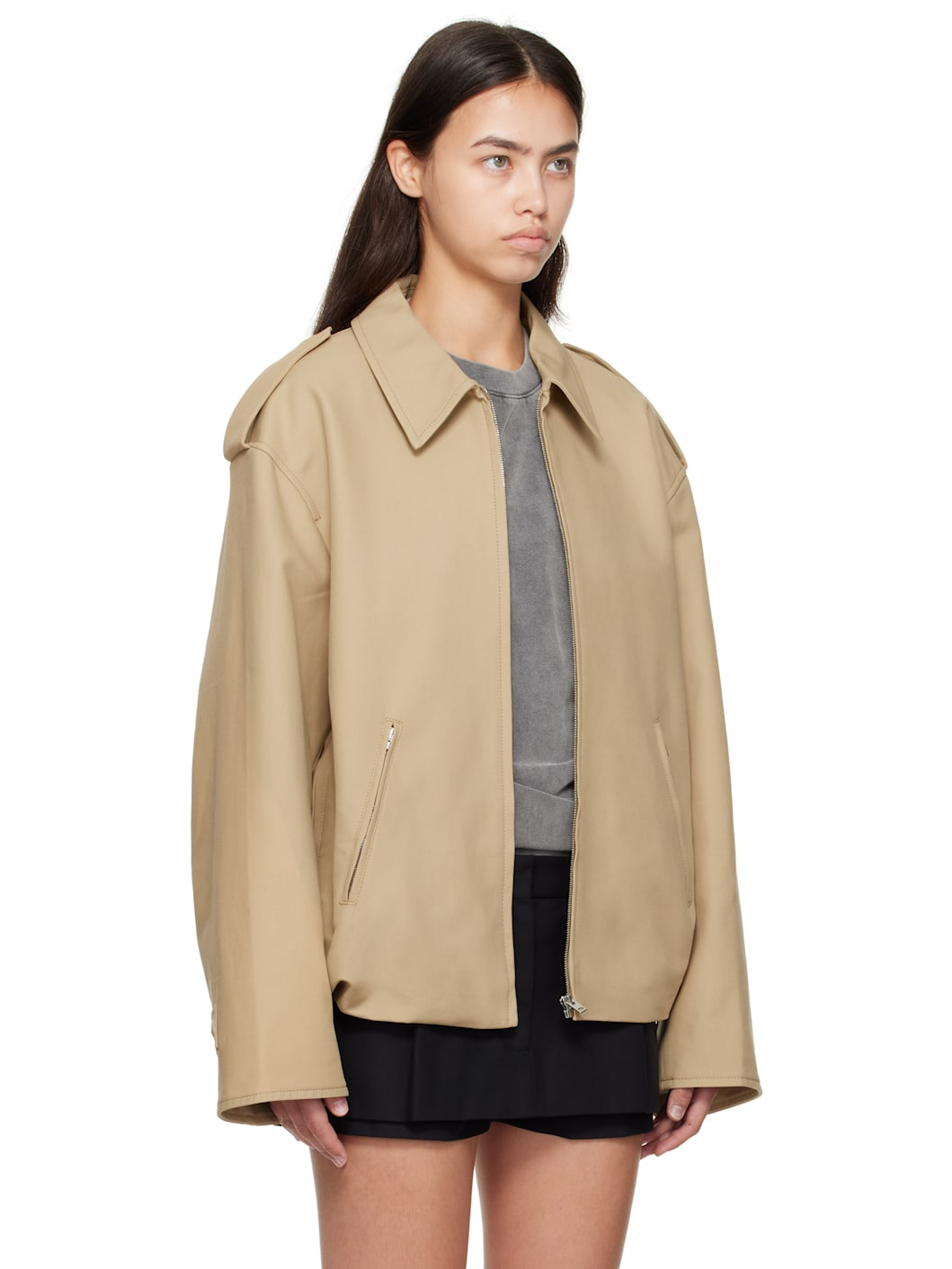 Beige Cotton Satin Jacket - 2