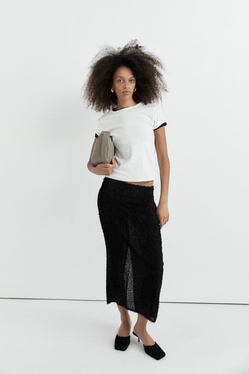 Feathered Silk Skirt - Black - 7