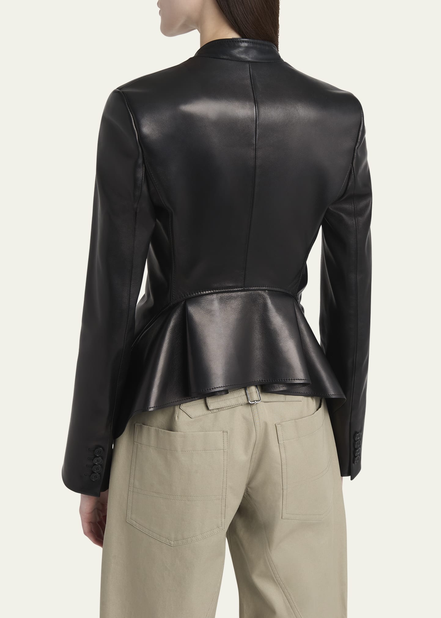 Single-Breasted Leather Blazer Jacket - 3