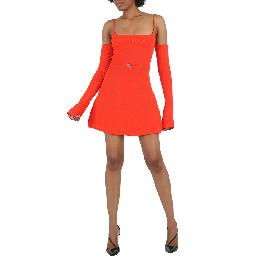 Mach & Mach Ladies Red Samantha Heart-Detail Rib Knit Mini Dress - 4