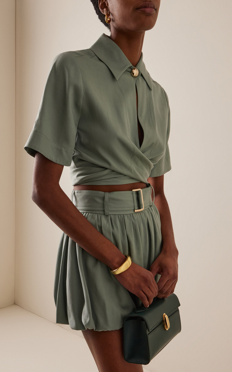 MATTHEW BRUCH Collared Wrap Top green outlook