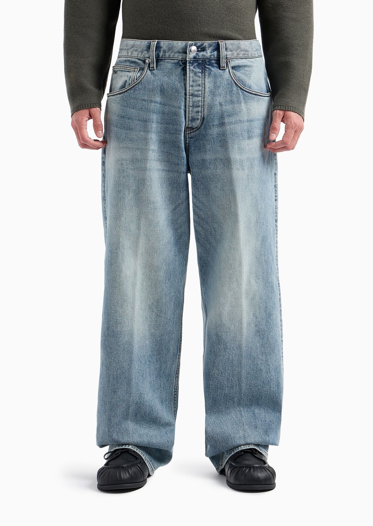 J74 Loose-fit, stone-washed denim jeans with 3D ribs - 2