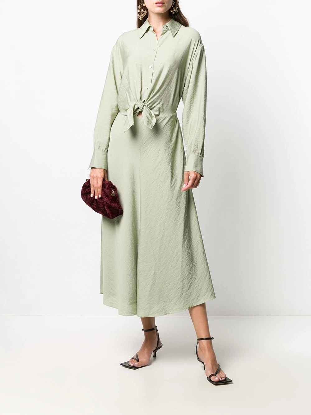 long-sleeved tie waist dress - 2