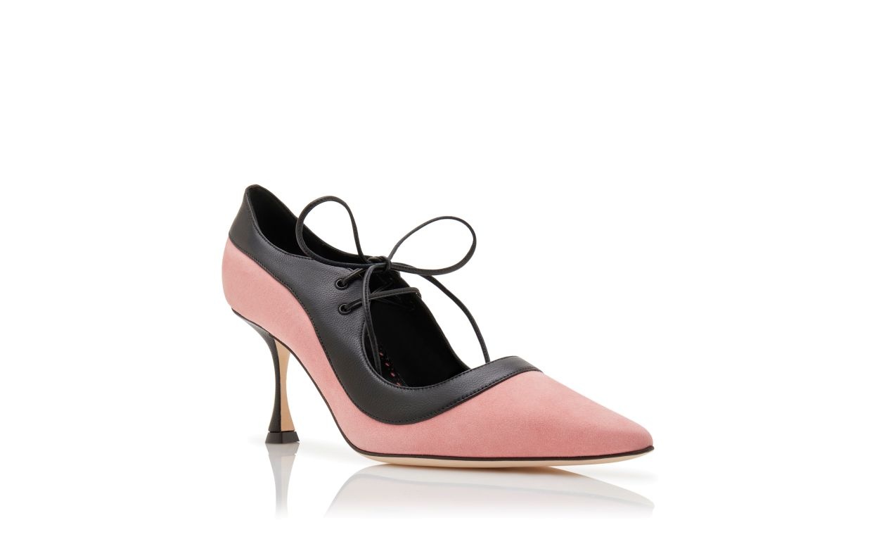 Pink and Black Suede Lace-Up Pumps - 3