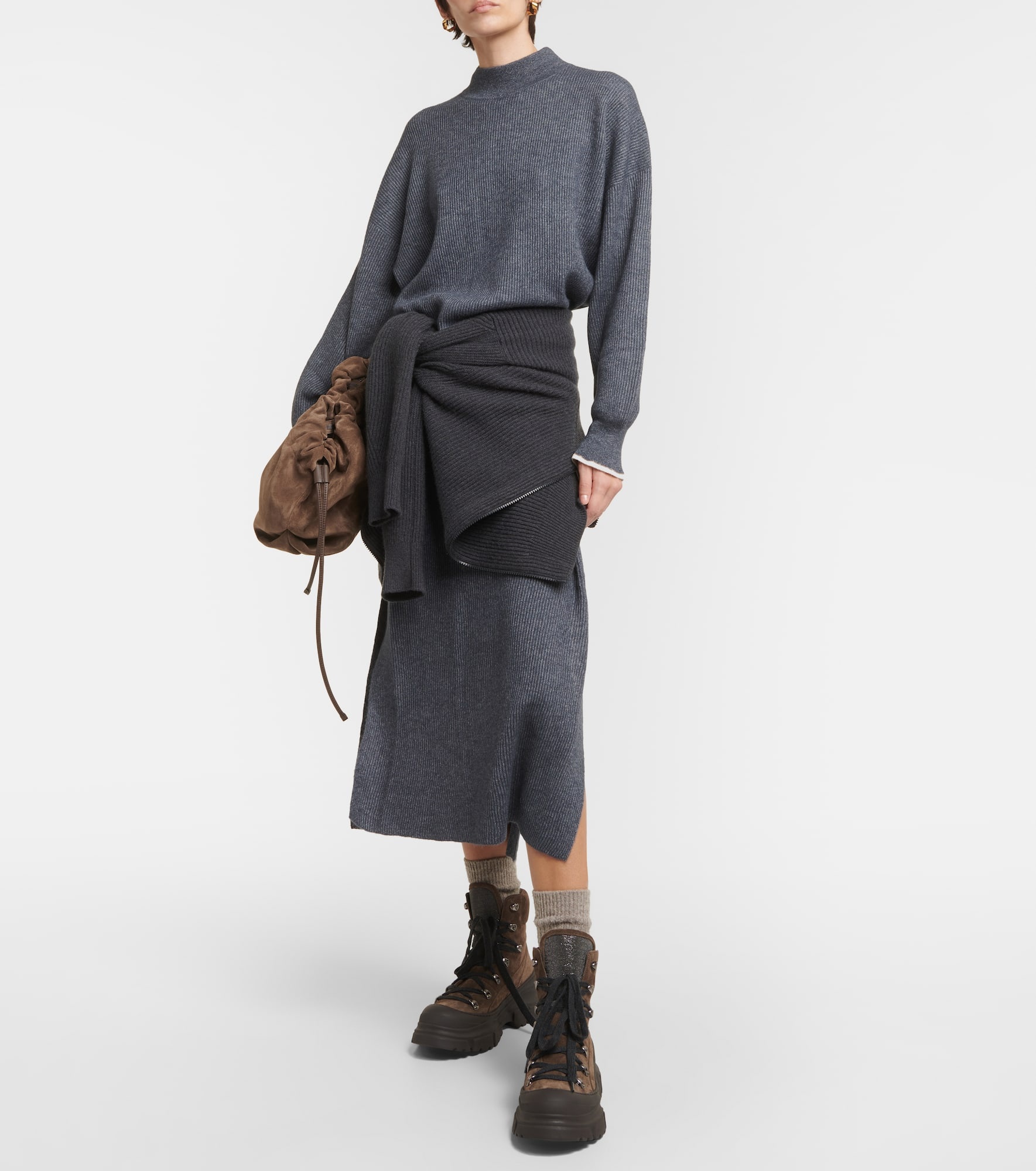 Ribbed-knit cotton and alpaca midi dress - 2