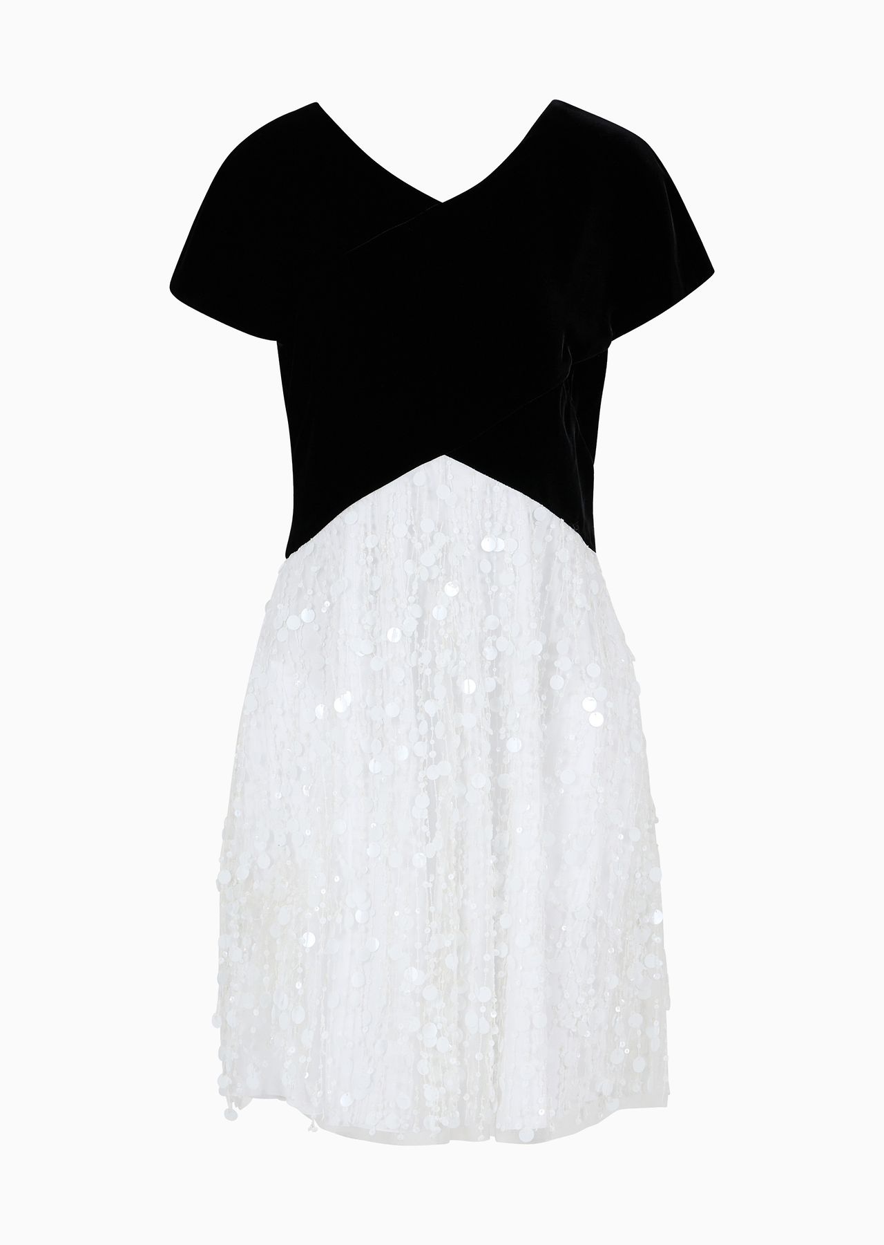 Dress with velvet top and skirt with hand-embroidered sequin fringe - 1