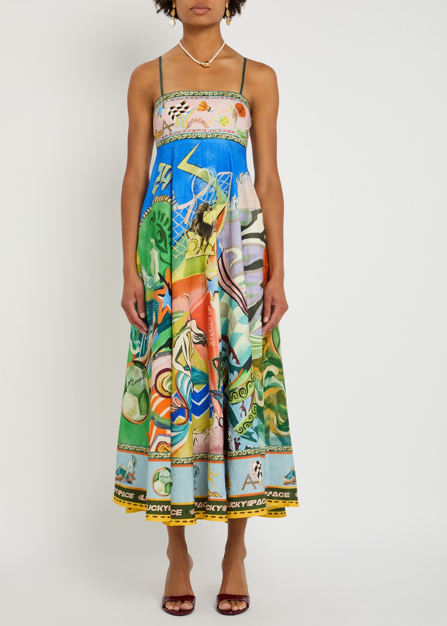 Alemais Lucky Pace Printed Linen Midi Dress - 2