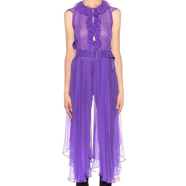 Balenciaga fall 2017 ultra violet belted silk-mousseline dress OS - 3