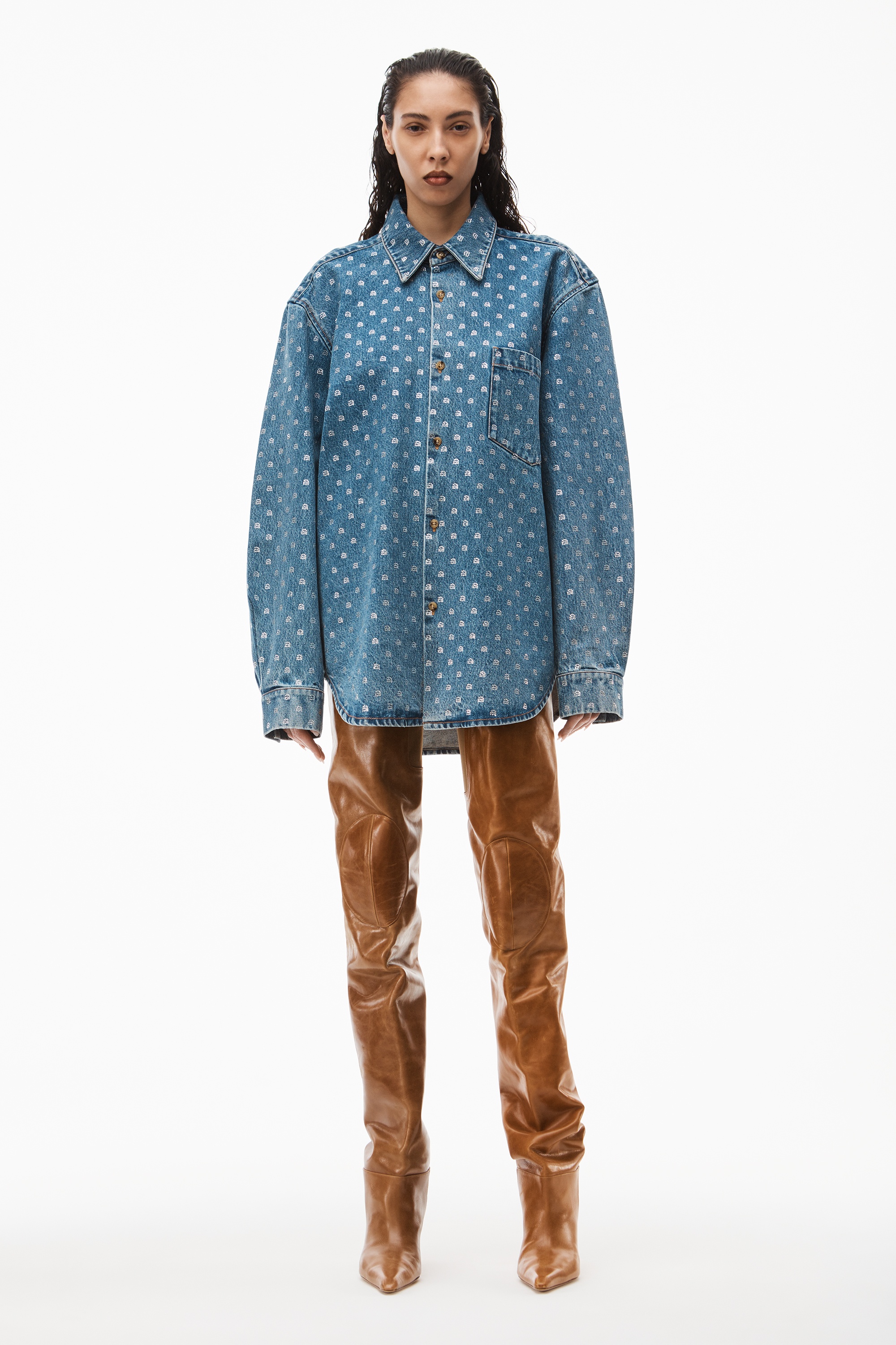 CRYSTAL A UNISEX OVERSIZED DENIM SHIRT - 6