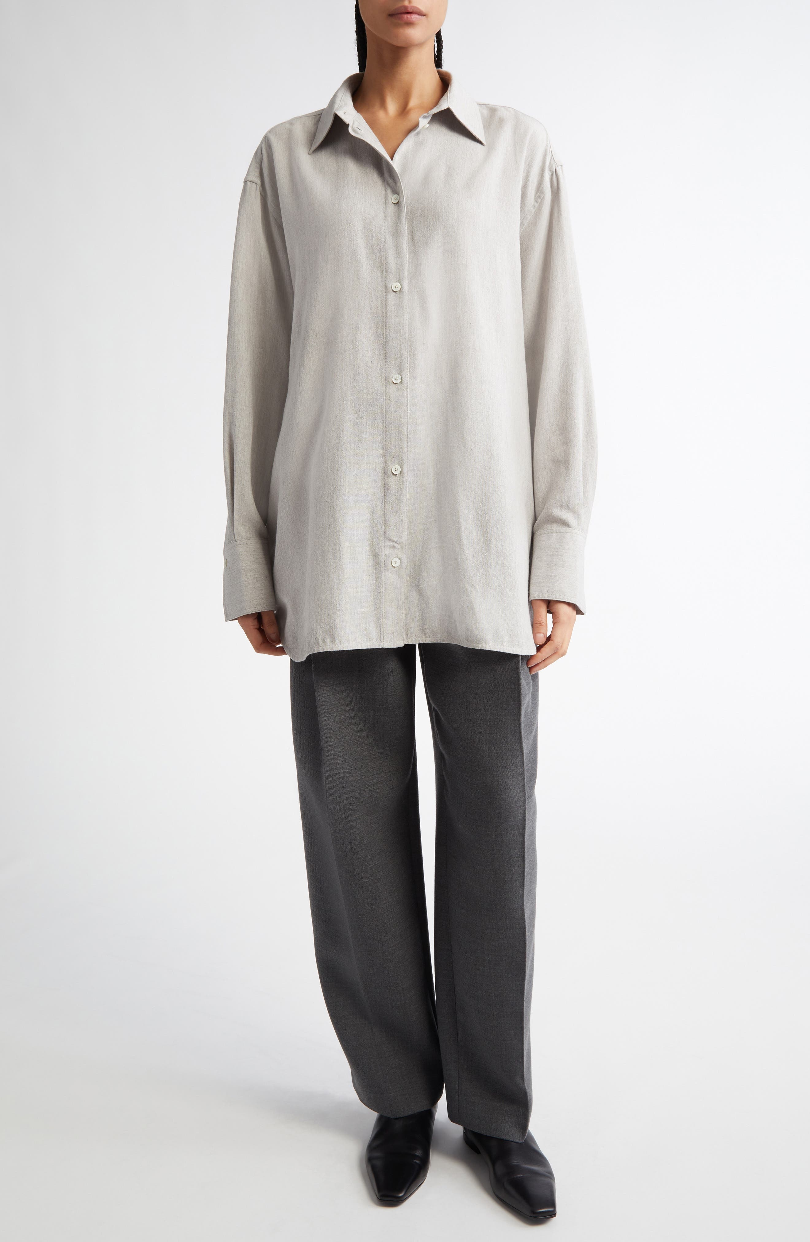 TOTEME Relaxed Fit Button-Up Shirt in Pale Grey Melange at Nordstrom - 2