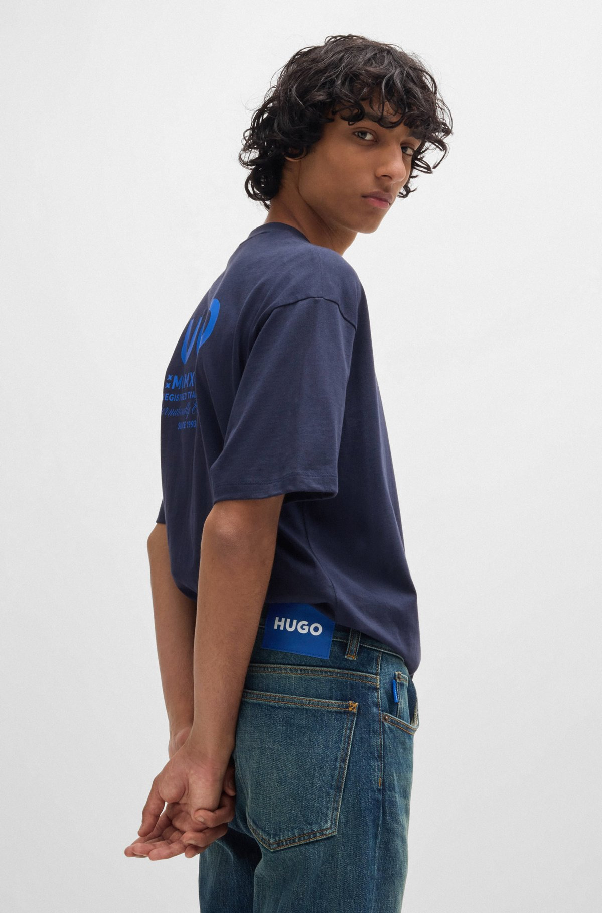 SLIM-FIT JEANS IN BLUE STRETCH DENIM - 5